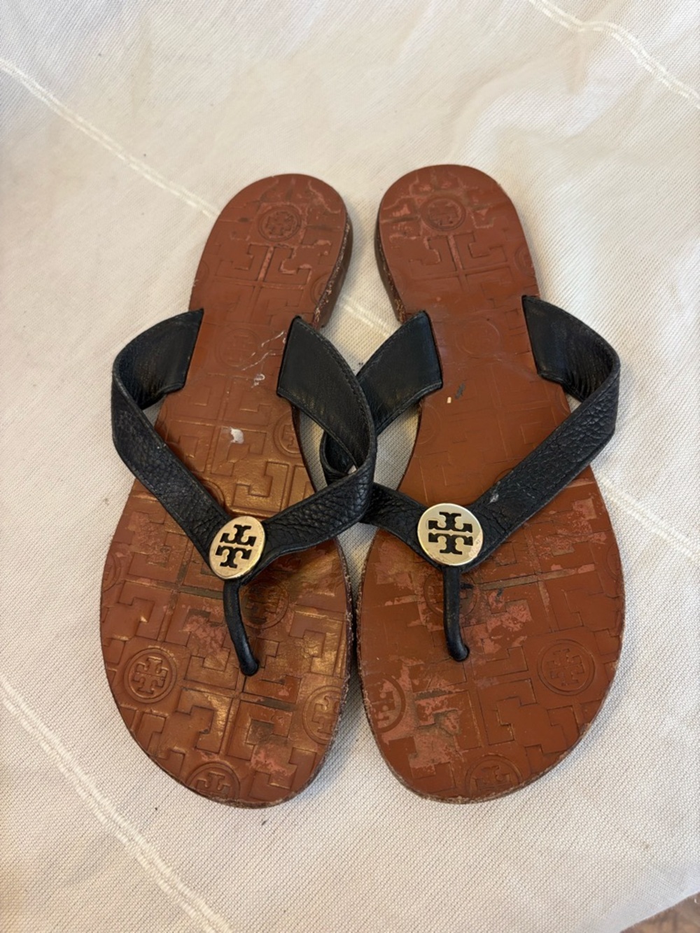 Tori Burch Black Leather Flip Flops